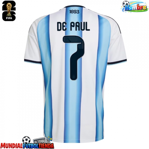 Camiseta Argentina Rodrigo De Paul #7 Primera Equipación Replica Mundial 2026 mangas cortas